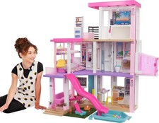 Barbie Dream House (114 cm), 3-stöckiges Puppenhaus Pool, Rutsche, Rollstuhllift