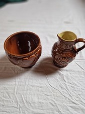 Saft-/Wein-Krug braun  selten Zierkeramik Höhe 15 cm Schale Höhe 12,5 cm