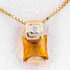 17,1 mm - Vintage Goldtopas & Diamant 0,01 ct. Gelbgold 750/18K Anhänger