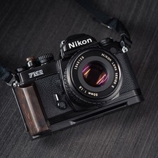 Wood L Hand Grip For Nikon FM2 FM3A FM FE FE2 Camera w/Aluminum Alloy Baseplate