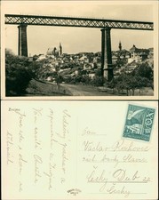 Postcard Znaim Znojmo Blick durch die Brücke zur Stadt 1948
