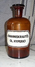 Apotheker Medizin Flasche braun OL. HYPERICI  JOHANNISKRAUTÖL antik 22 cm