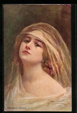 Ansichtskarte Junge Frau mit einem Schleier und Blume 