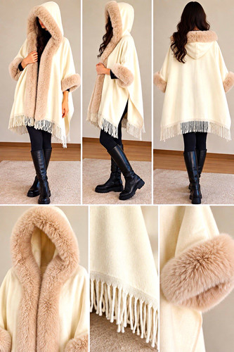Damen cape poncho - damen, beige