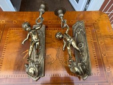 Wandleuchter Wand Engel Kerzenhalter Kerzenleuchter Kerzenständer Messing 2 Stk