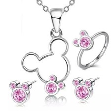 Kinder Schmuckset Silber 925 Pl. Halskette+Ohrringe+Ring Mickey Mouse Set 