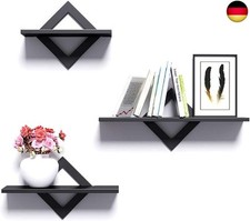 piorlado Wandregal schwarz 3er-Set, Schweberegal Holz, Stabiles Hängeregal 