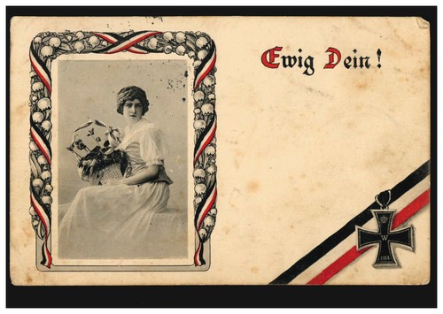 Frau mit blumen ewig - ak,