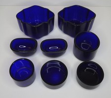 8x Konvolut kobaltblaue kleine Glaseinlagen Einsätze Vintage Antik, Lot