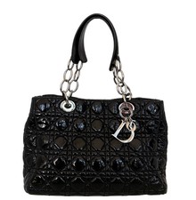 Christian Dior Soft Lady Dior Shopper Cannage Lackleder Schwarz / gut