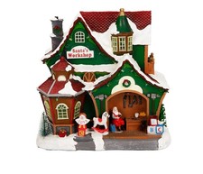 Weihnachtsszene beleuchtet mit Musik Weihnachtsszene Weihnachtsmann Werkstatt