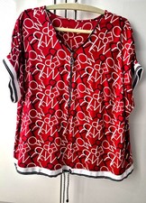 Long Bluse/ Long Tunika/ Gr. 48/50/ Rot/Schwarz/Weiß - Reißverschluß/ Ungetragen