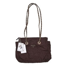 PRADA MILANO Vintage Tasche Nylon Quilted Ketten Chain Made in Italy Braun Brown