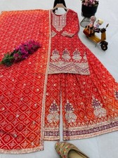 Pakistaner Sharara Fertig Zum Tragen Orange Anzug Indisch Hochzeit Party 3 Teile