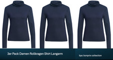 3er Pack Damen Rollkragen Langarmshirt Navy Blau NEU bonprix 36/38-56/58
