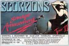 Scorpions Ticket 1988 - Savage Amusement Tour - Hamburg Sporthalle Konzert Karte