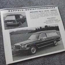 Mercedes Benz W116  S - Klasse Leichenwagen Bestattungswagen Rappold Werbung rar