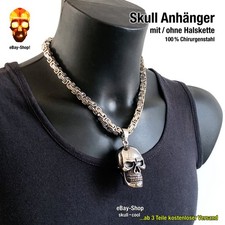 Skull Anhänger XXL Halskette Edelstahl Totenkopf Biker Herren Ring Panzerarmband