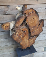 78cm Baum Scheibe Platte Relief Skulptur Teak Holz + Ständer