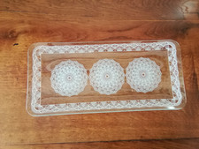 Art Deco kleine Glas Platte Glasplatte Ranke Spitze Rechteck weiß 28 x 13 cm