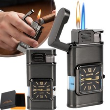 Jetflamme Feuerzeug  Feuerzeug mit Uhr Sturmfeuerzeug Gas Nachfüllbar Männer