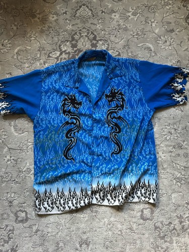 Hemd mit drachen y2k blau - hemd,