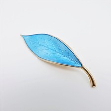 David Andersen Norway 925 Sterling Silber Brosche Emaille Blatt Blau vergoldet