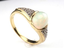 GJ69 * DESIGN RING (21) ÄTH. OPAL 10x8mm OVAL  CABOCHON *FEUER* ZIRKON 925er SIL