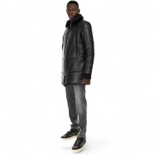 Italienische Handgefertigt Herren Original Premium Schwarz Lamm Leder PARKA S Zu