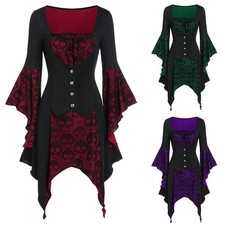 Halloween Damen Punk Gothic Hexe Karnevel Cosplay Kostüm Hexe Vampir Partykleid