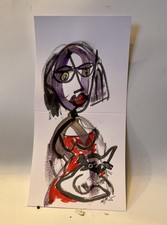 Zeichnung Frau mit Katze