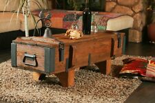Truhe Couchtisch Holz massiv Wohnzimmertisch Truhentisch Kiste Vintage Braun