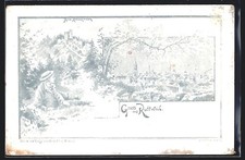 Künstler-AK Rottweil, Ortsansicht mit Ruine Herrenzimmer, Spaziergänger bei der 