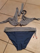 Bikini Damen, 2tlg., Neckholder/Bügel, teilw. gestreift, blau/weiß, Gr. 38/C