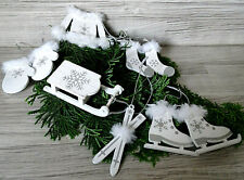 6 tlg. Christbaumschmuck--Holz--weiß/silber--Baum Hänger-Schlitten,Ski,Handschuh