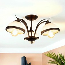 Deckenlampe Deckenleuchte Glas Metall Florales Design 3x E27 Wohnzimmer