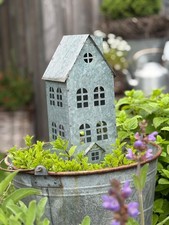 Laterne ZINKHAUS grau aus Metall H30cm Lichthaus Dekohaus shabby Metallhaus