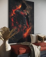 Superman Leinwand Bild Superheld Farbig Dekoration Kunst Stil Wand Feuer Flammen