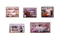 5 tlg. Diorama in Zigarrenkiste Schaukasten Geschäft Laden Miniaturen Handarbeit