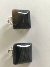 Ohrclips / Cabochon quadratisch Kissenschliff 16 mm Natur Achat/AUSVERKAUF