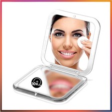 Zweiseitiger Taschenspiegel mit 10-facher Vergrößerung, 8,9 cm, Silber, Omiro