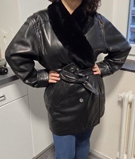 CERRUTI 1881 Damen Ledermantel Lederjacke Vintage Nappa Echtleder schwarz