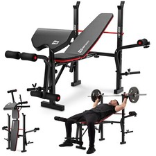 Hop-Sport Hantelbank klappbar verstellbar mit Langhantelablage & Curlpult