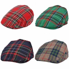 Scottish Tartan Flat Cap GRÜN ROT BRAUN BLAU Flatcap Schiebermütze 54-62 cm NEU