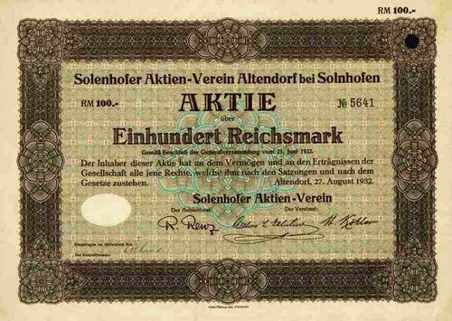 Solenhofer aktien verein - aktien, 1932