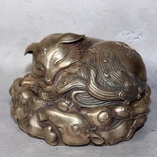 Chinesische Weißbronze Räuchergefäß Schlafender Fuchs Koro Qing Mark...