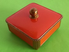 Dralle Blechdose Deckeldose Orange mit Kugelgriff goldfarben 159g , um 1930