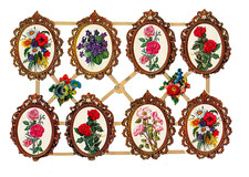 Scrapbook Aufkleber Sticker: Blüten in ovalem Barockrahmen