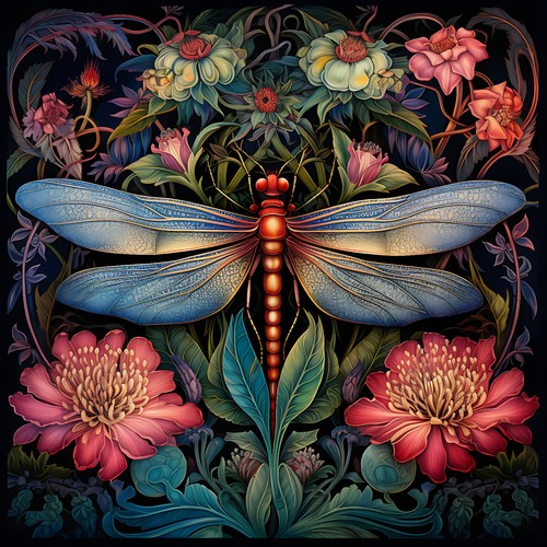 Wandbild libelle blumen - libelle,