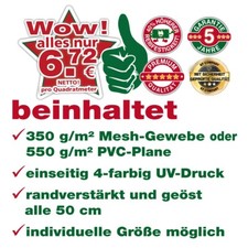 "WERBEPLANEN" aus PVC oder Mesh mit Säumen, Ösen, Druck nur €6,72 netto pro m2